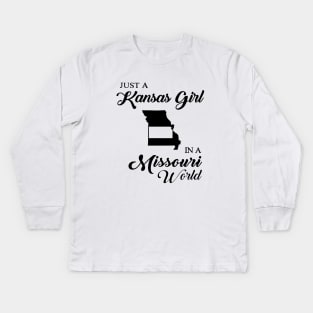 Just A Kansas Girl In A Missouri World Mom Kids Long Sleeve T-Shirt